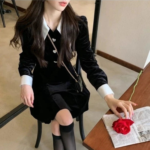 ハートボタンベロアワンピ