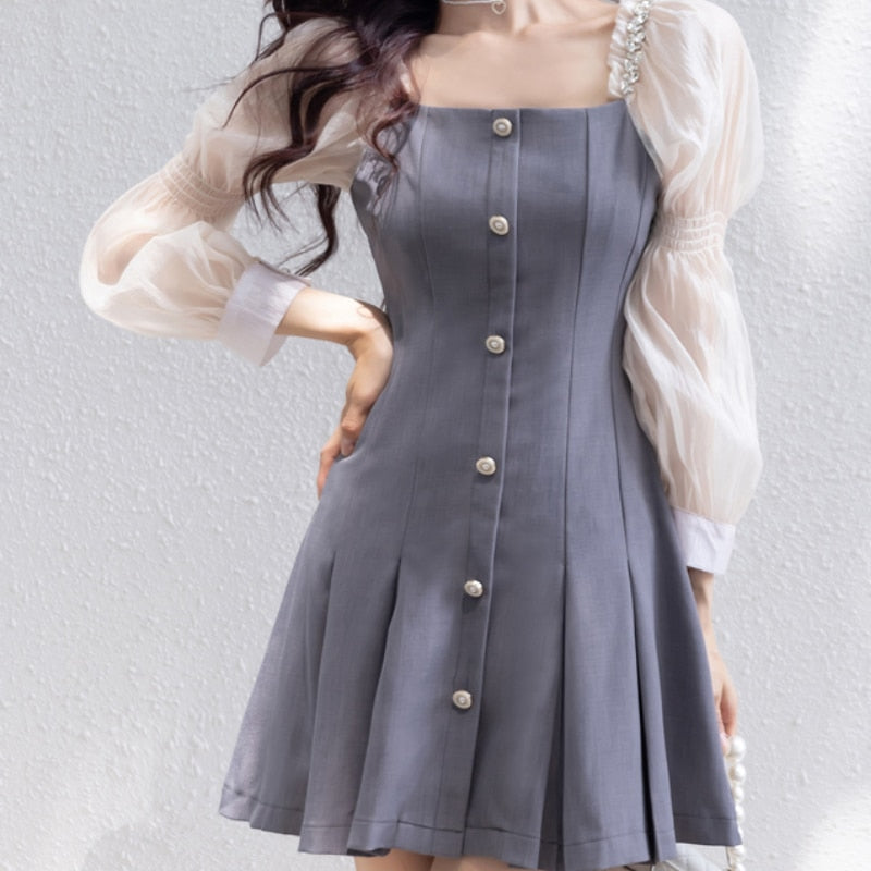 【美品】シアースリーブプリーツロングワンピース S～3L】シアースリーブプリーツロングワンピース | ルイルエ